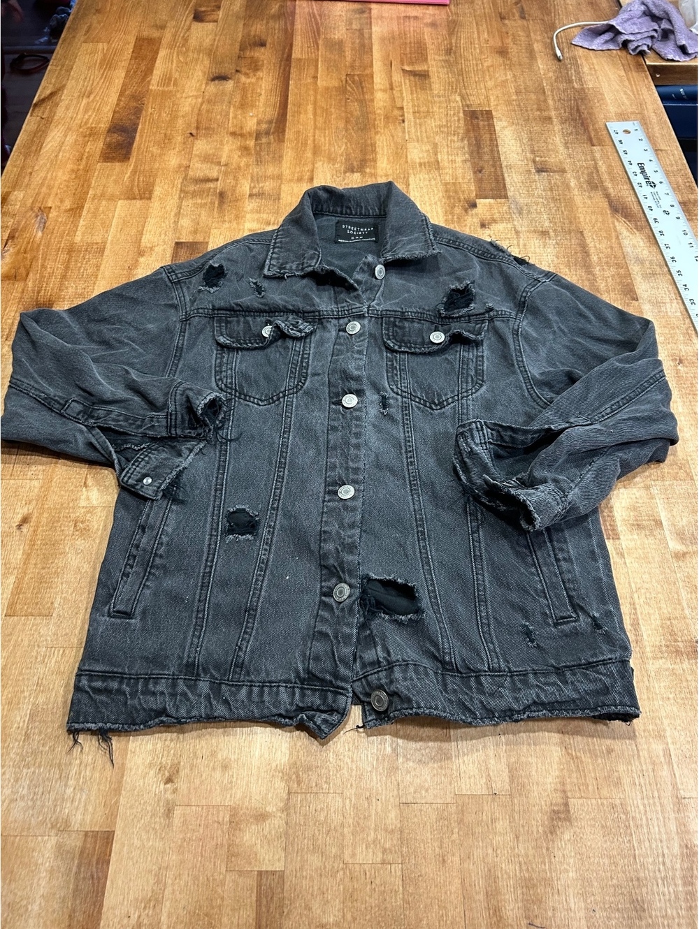 Streetwear Society Distressed Black Denim Jacket XS